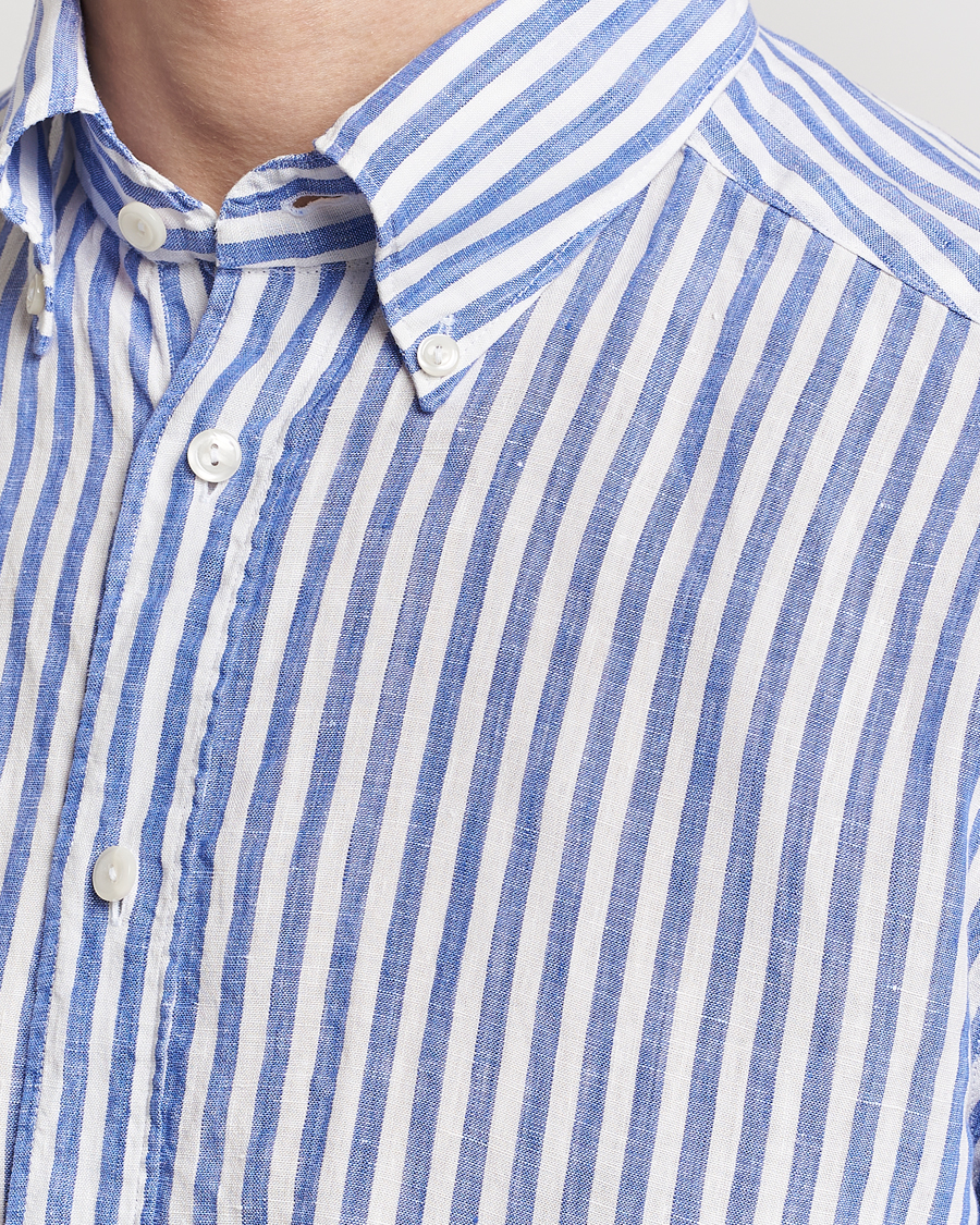 Herren | Hemden | Eton | Slim Fit Striped Linen Shirt Blue/White