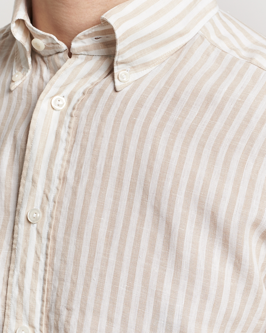 Herren | Hemden | Eton | Slim Fit Striped Linen Shirt Beige/White