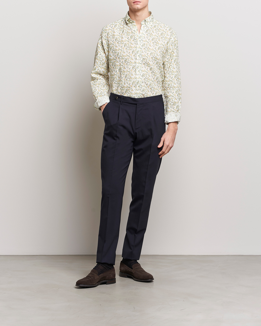Herren | Hemden | Eton | Contemporary Fit Printed Linen Shirt Green Banana