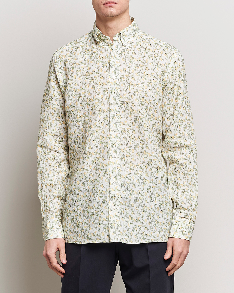 Herren | Leinenhemden | Eton | Contemporary Fit Printed Linen Shirt Green Banana