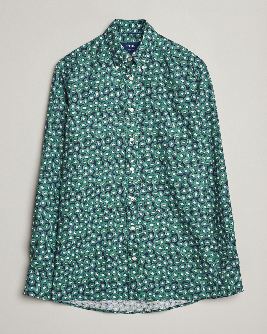 Herren | Hemden | Eton | Contemporary Fit Printed Linen Shirt Green Kiwi