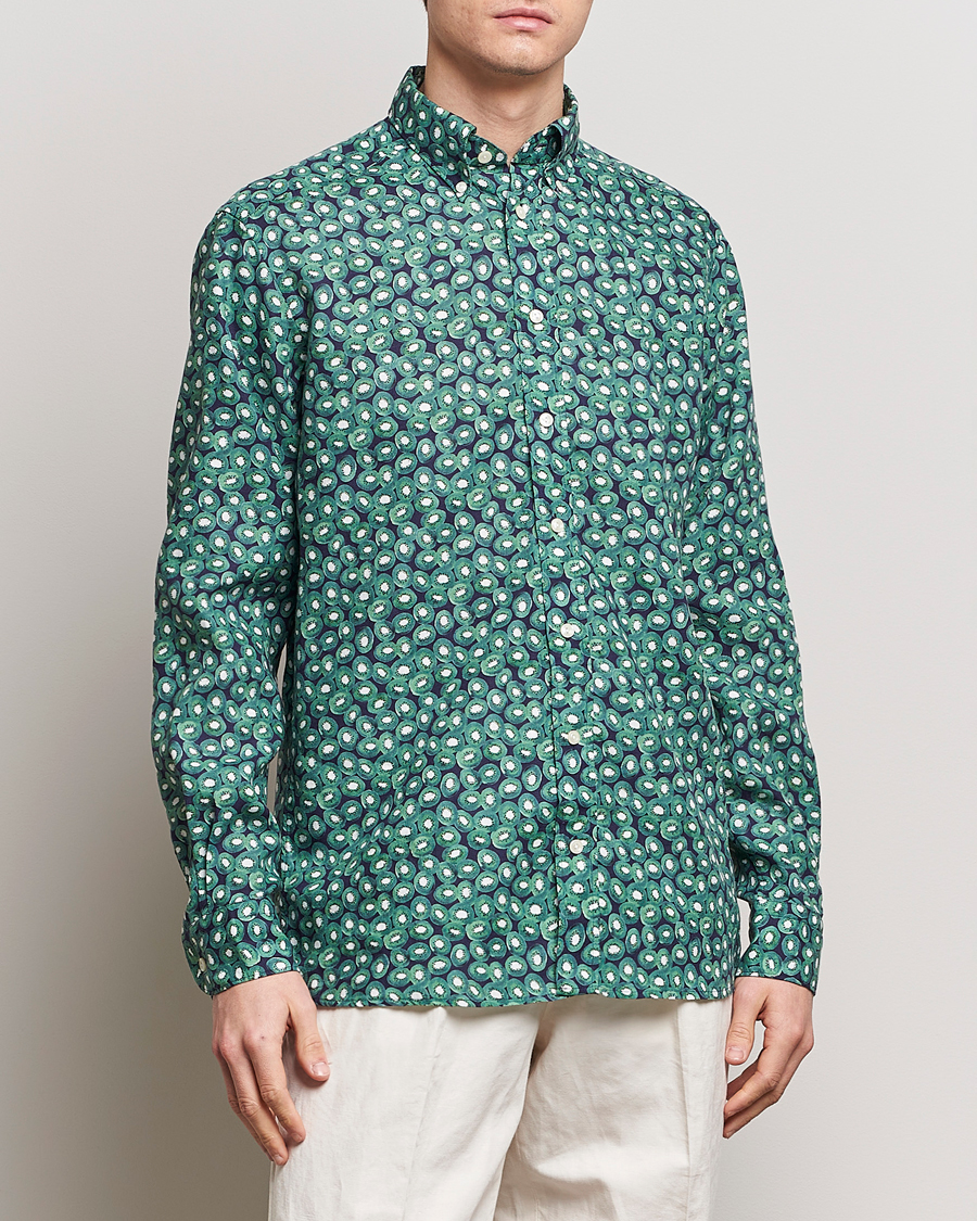 Men | Eton | Eton | Contemporary Fit Printed Linen Shirt Green Kiwi
