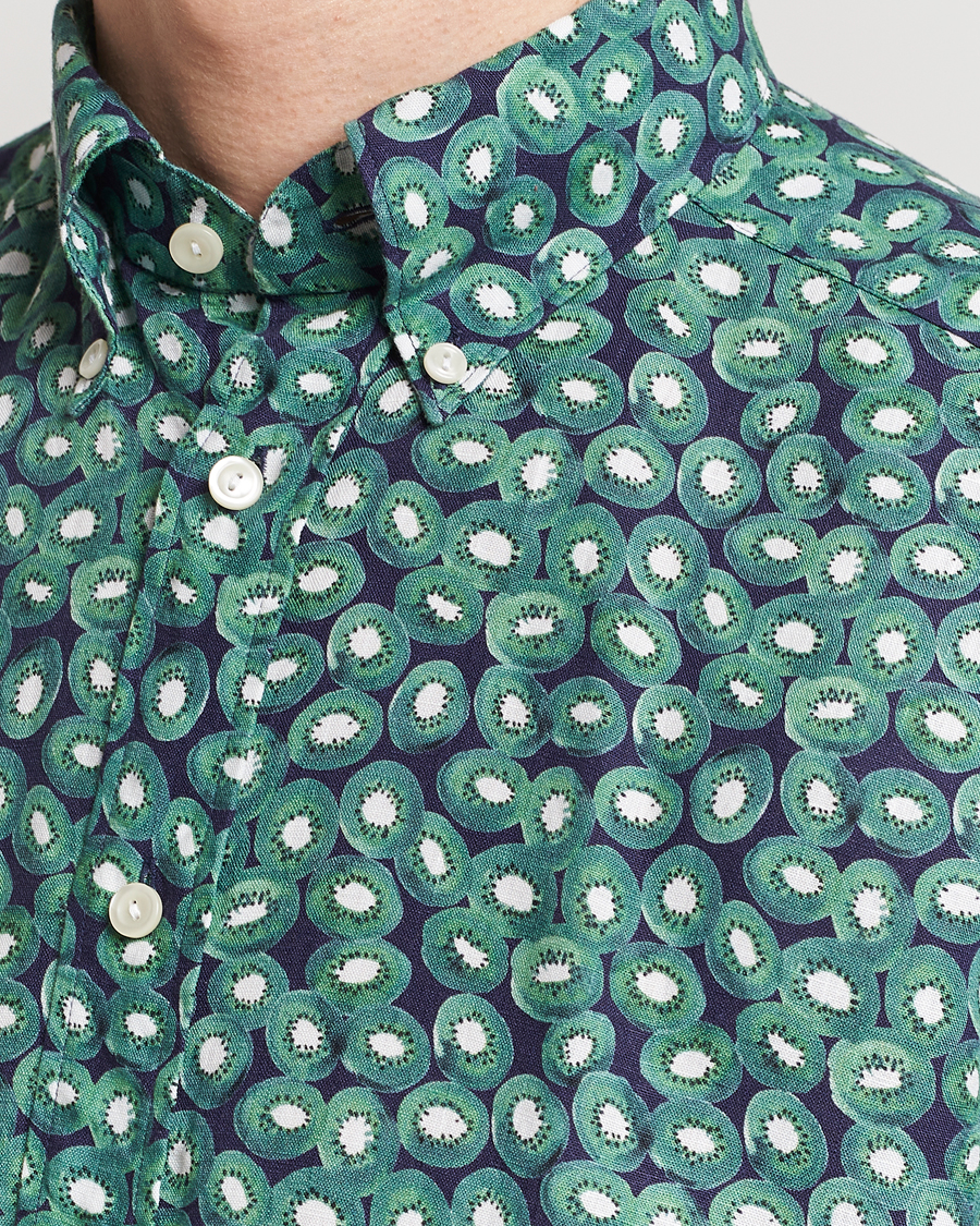 Herren | Hemden | Eton | Contemporary Fit Printed Linen Shirt Green Kiwi