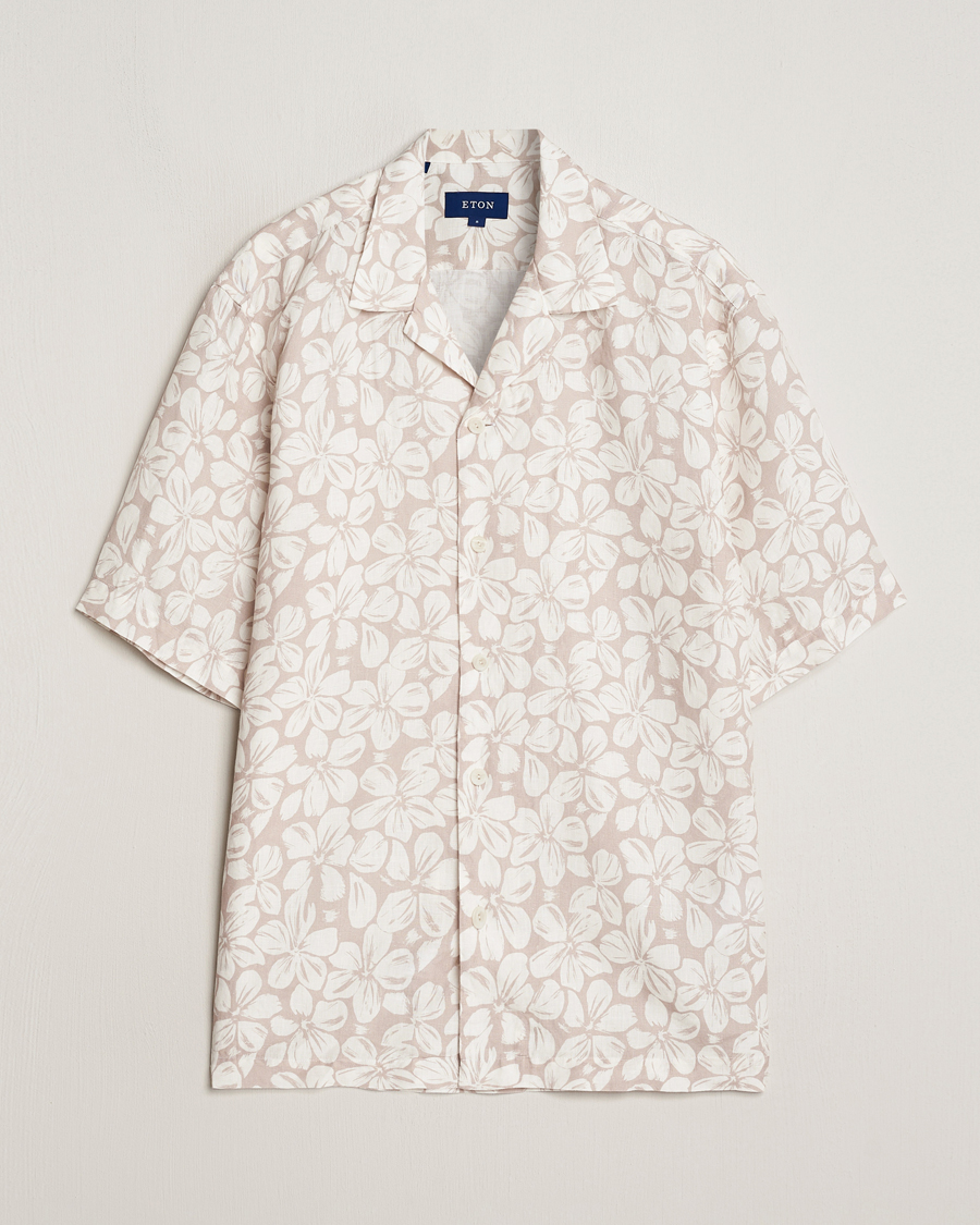 Herren | Hemden | Eton | Printed Floral Linen Resort Shirt Beige