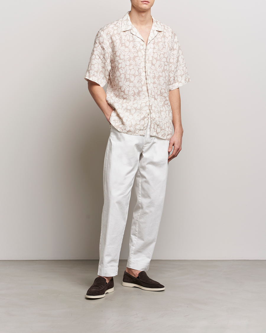Herren | Hemden | Eton | Printed Floral Linen Resort Shirt Beige