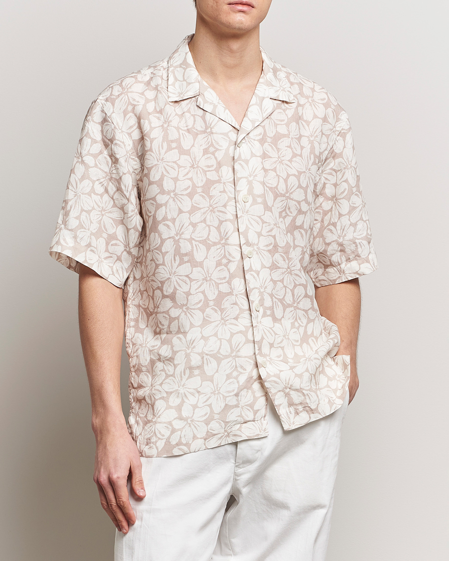 Men | Eton | Eton | Printed Floral Linen Resort Shirt Beige