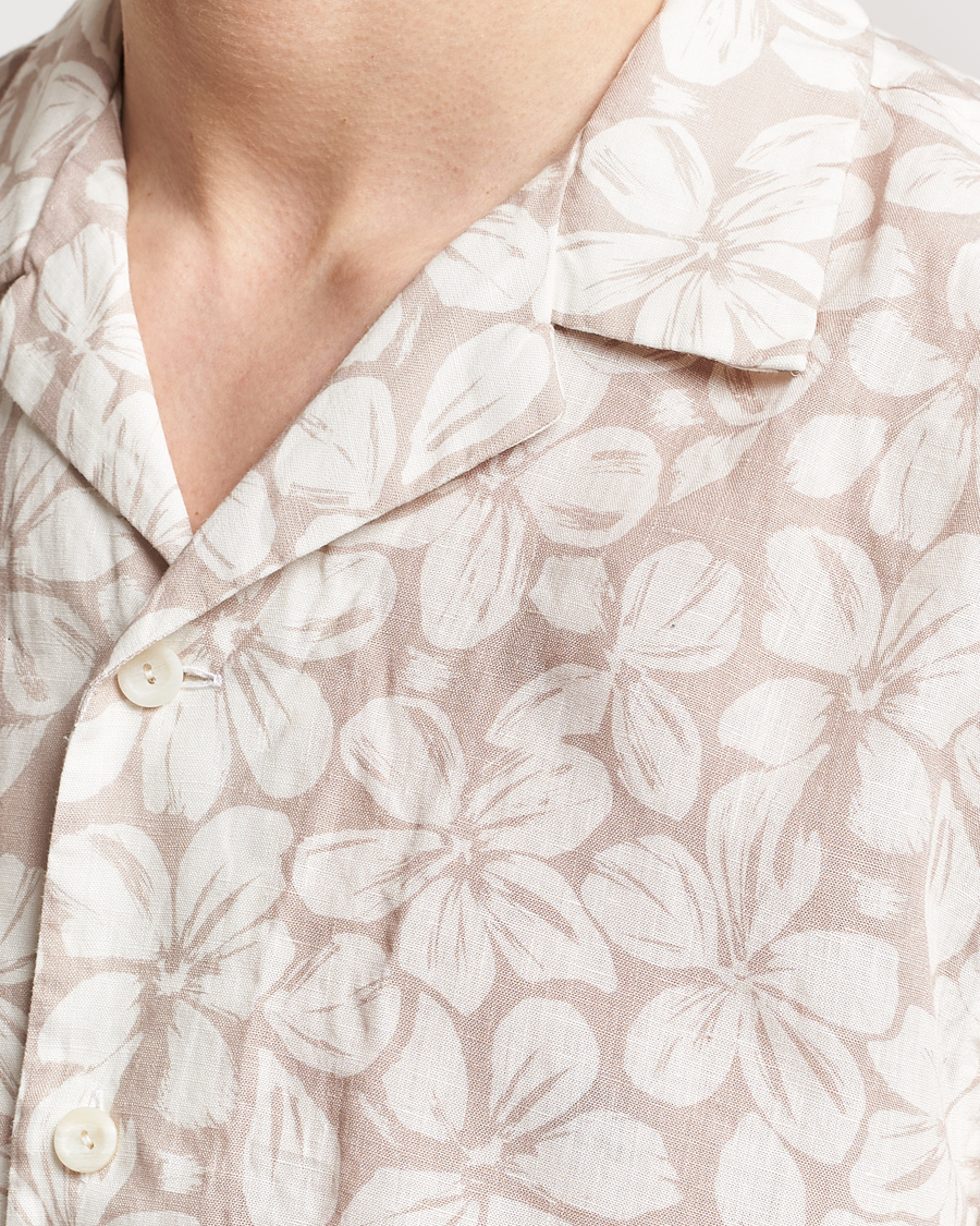 Herren | Hemden | Eton | Printed Floral Linen Resort Shirt Beige