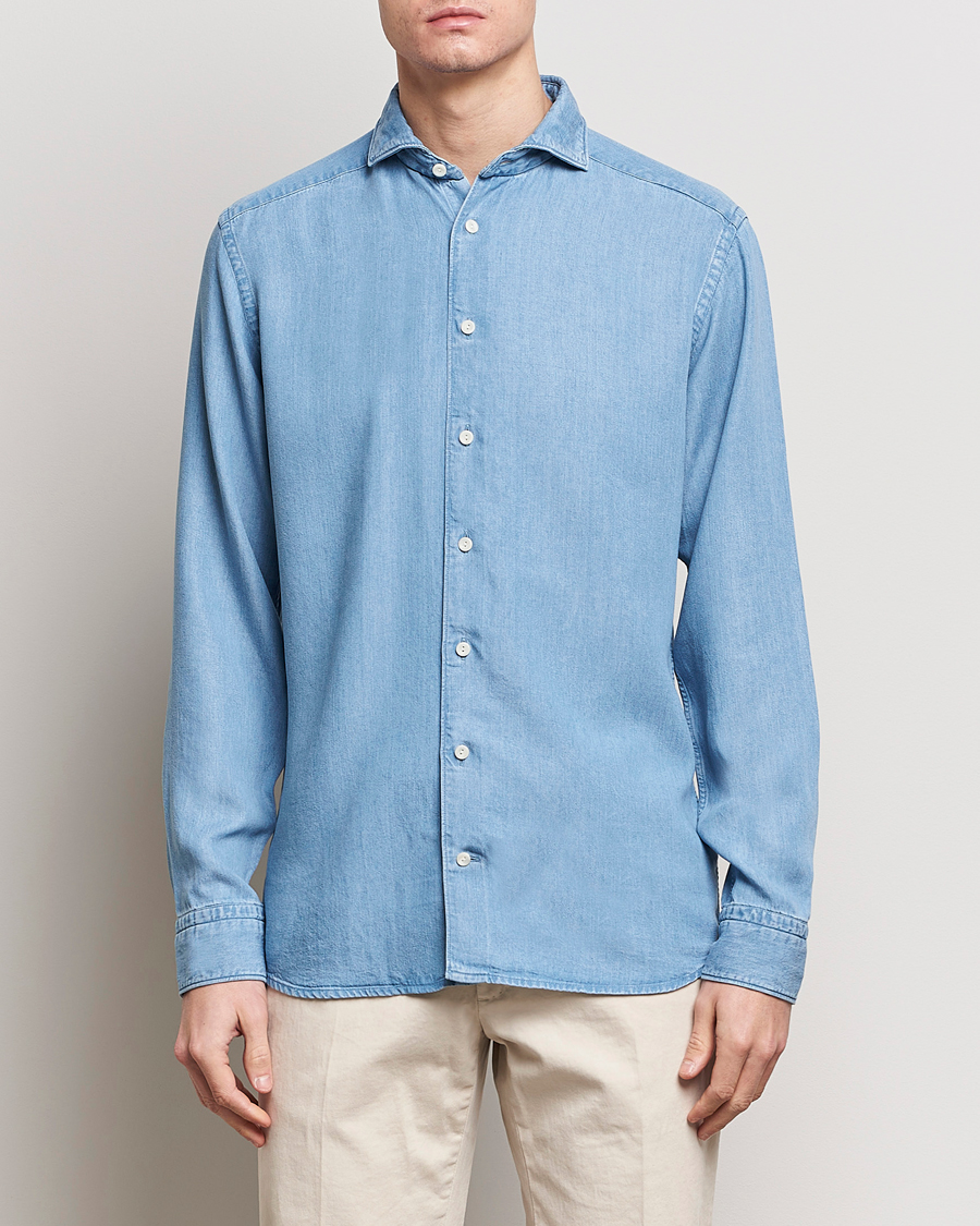 Herren |  | Eton | Slim Fit Denim Tencel Shirt Blue