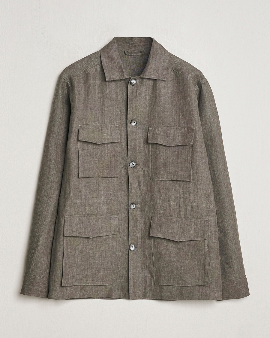 Herren | Jacken | Eton | Heavy Linen Drawstring Field Jacket Dark Green