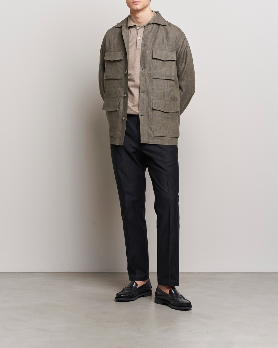 Herren | Jacken | Eton | Heavy Linen Drawstring Field Jacket Dark Green