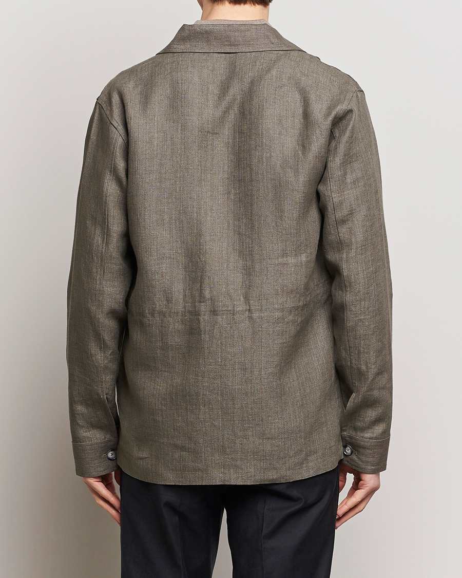 Herren | Jacken | Eton | Heavy Linen Drawstring Field Jacket Dark Green