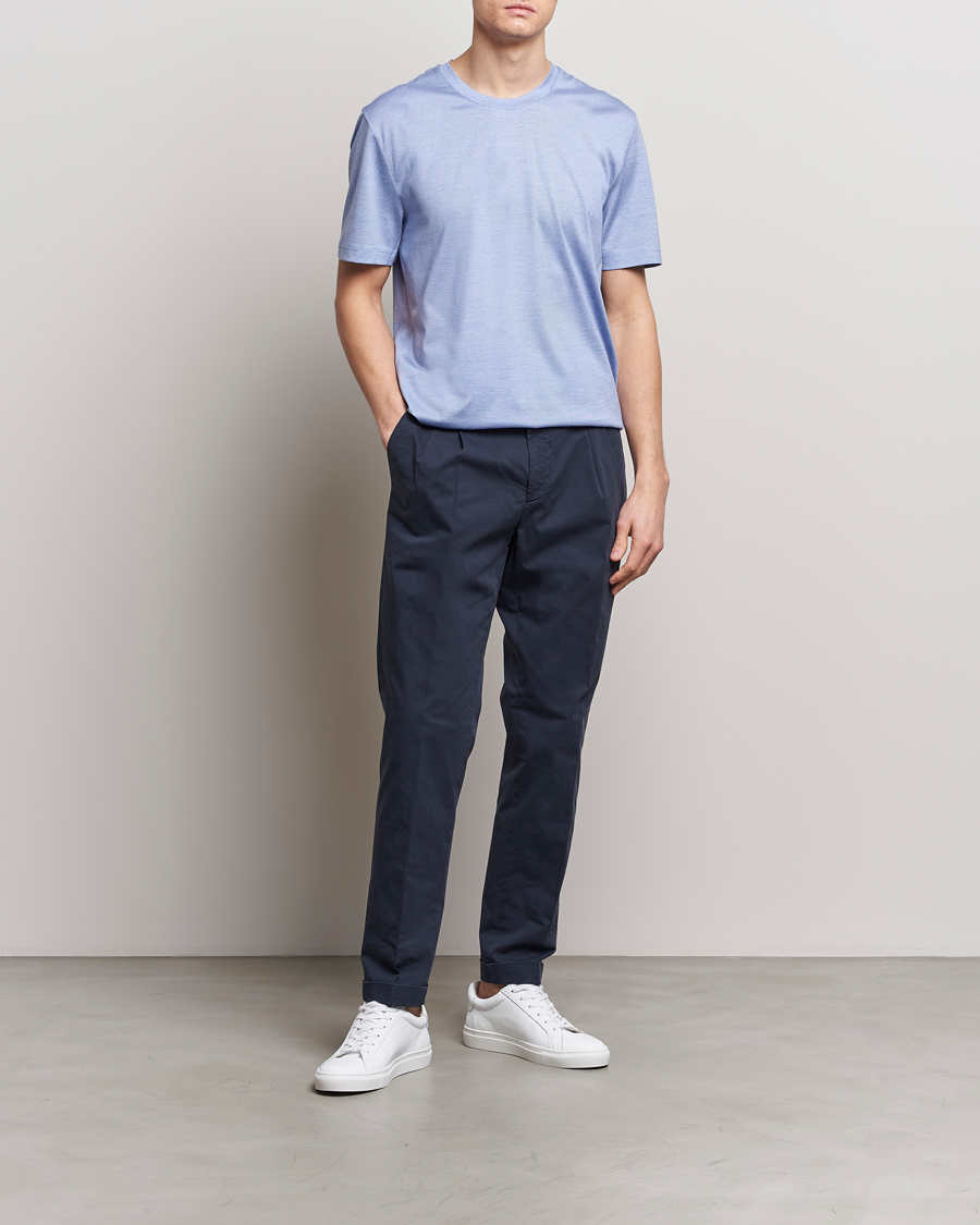 Herren | T-Shirts | Eton | Mercerized Jersey Crew Neck T-Shirt Mid Blue