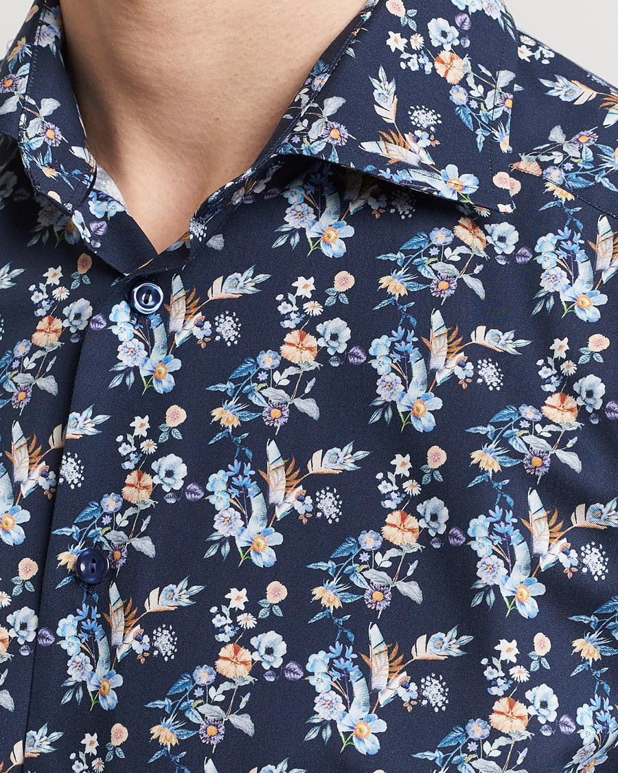 Herren | Hemden | Eton | Slim Fit Twill Printed Flower Shirt Navy Blue