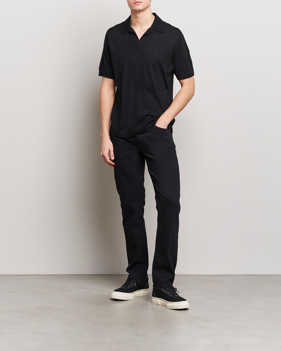 Herren | Poloshirts | Tiger of Sweden | Beker Knitted Merino Open Collar Polo Black