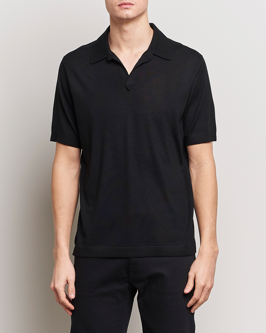 Herren | Poloshirts | Tiger of Sweden | Beker Knitted Merino Open Collar Polo Black