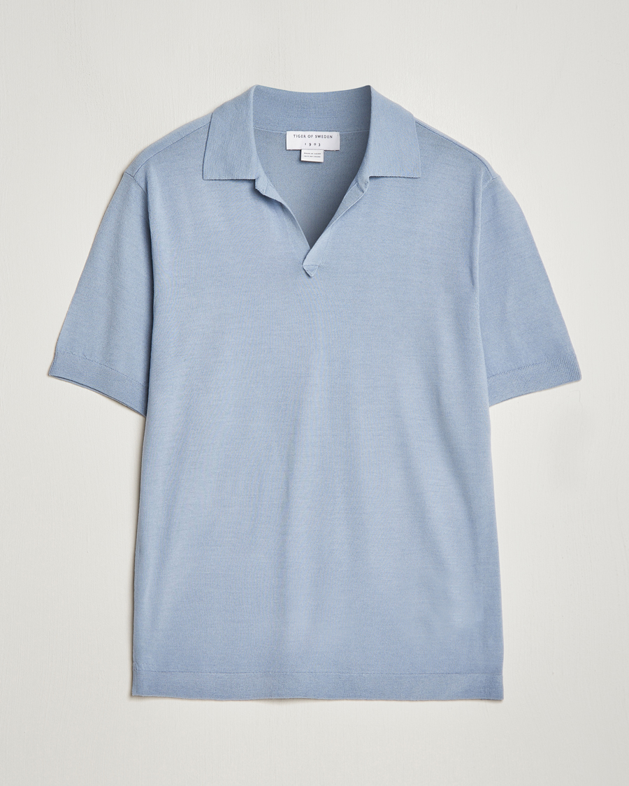 Herren | Poloshirts | Tiger of Sweden | Beker Knitted Merino Open Collar Polo Polar Blue