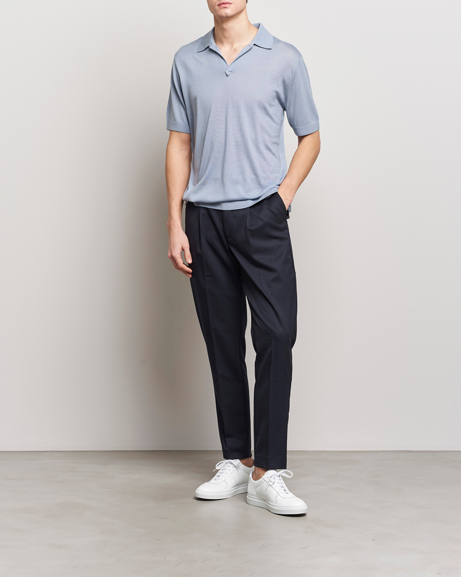 Herren | Poloshirts | Tiger of Sweden | Beker Knitted Merino Open Collar Polo Polar Blue
