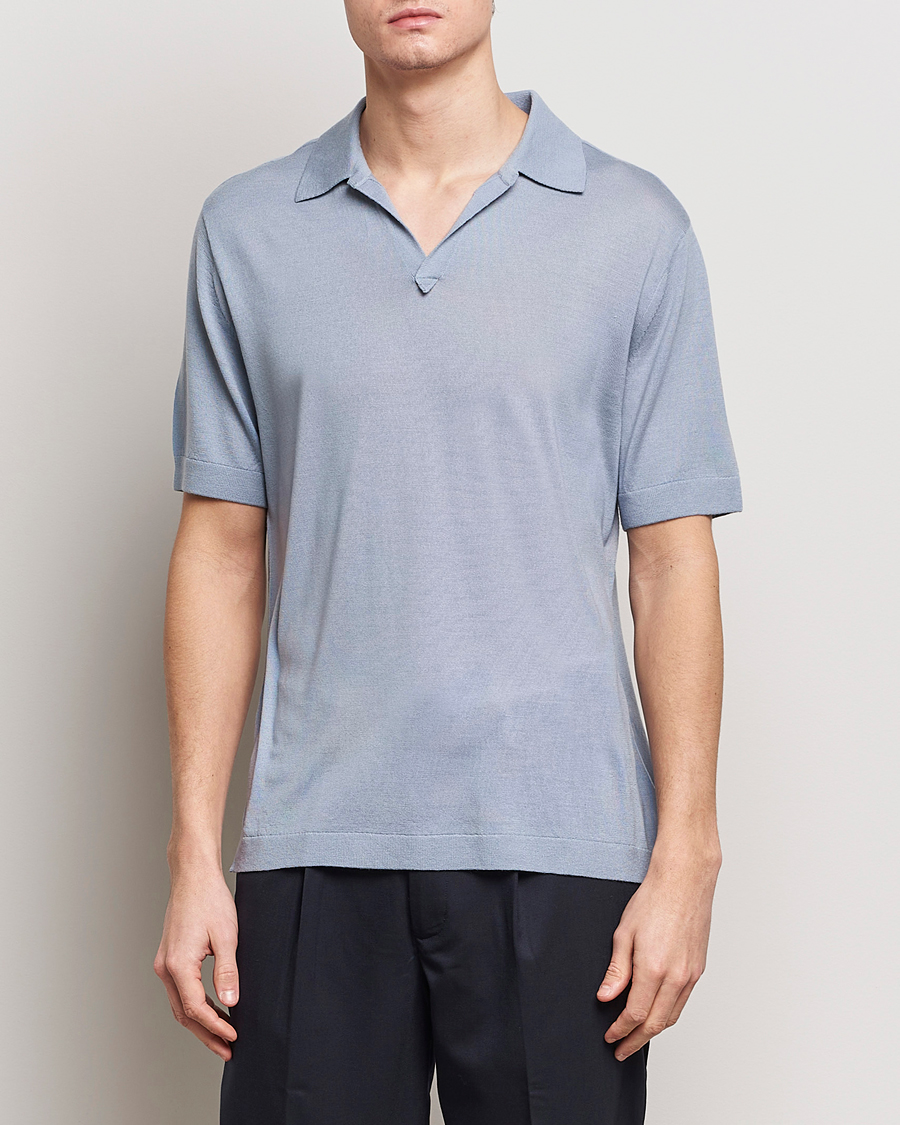 Herren | Poloshirts | Tiger of Sweden | Beker Knitted Merino Open Collar Polo Polar Blue