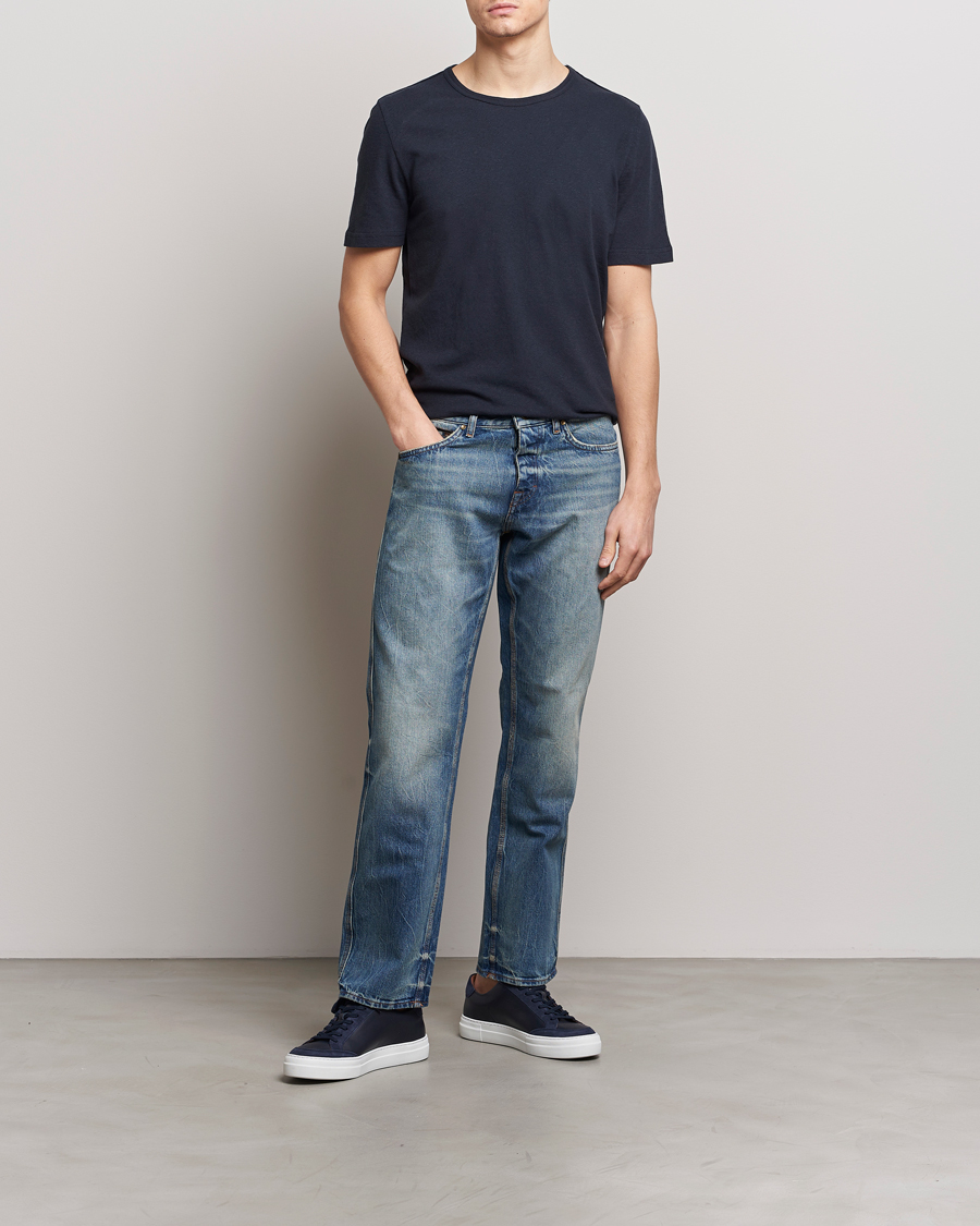 Herren | T-Shirts | Tiger of Sweden | Olaf Cotton/Linen Crew Neck T-Shirt Light Ink