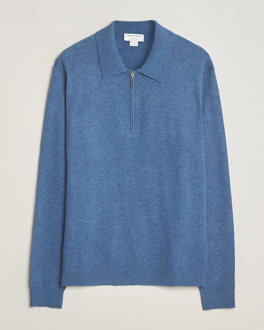 Herren | Pullover | Tiger of Sweden | Orbit Wool/Cotton Half Zip Thunder Blue