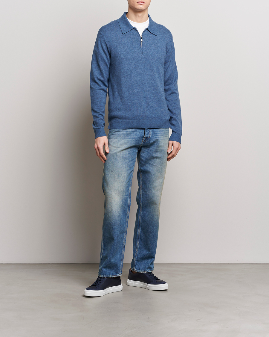 Herren | Pullover | Tiger of Sweden | Orbit Wool/Cotton Half Zip Thunder Blue