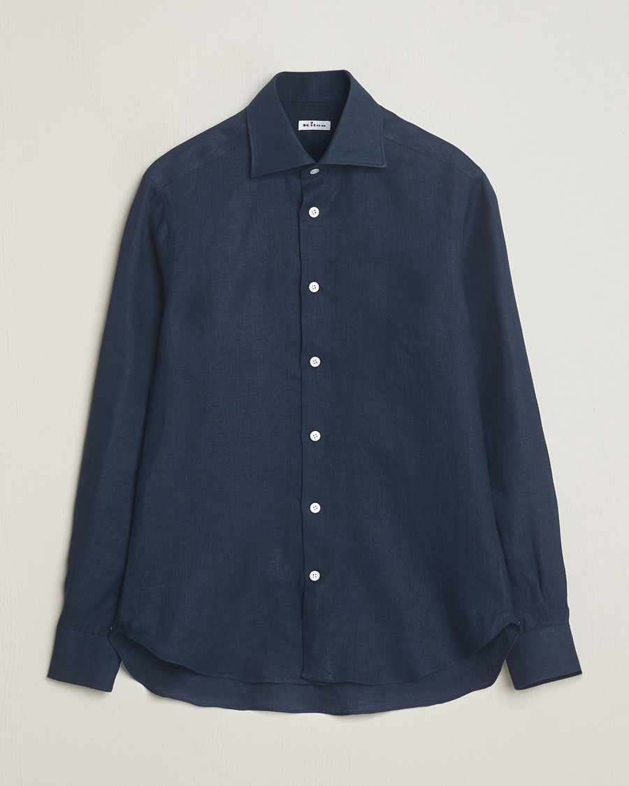 Herren | Hemden | Kiton | Linen Sport Shirt Navy