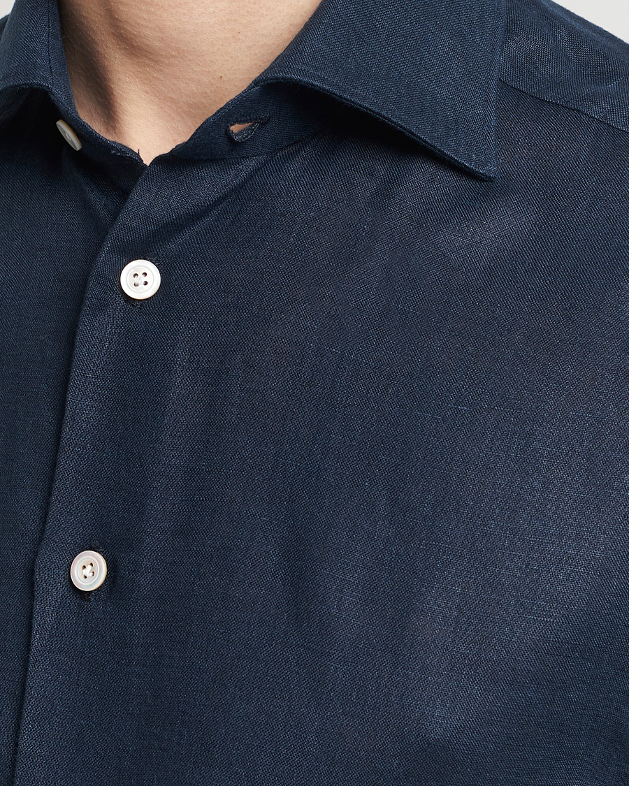 Herren | Hemden | Kiton | Linen Sport Shirt Navy