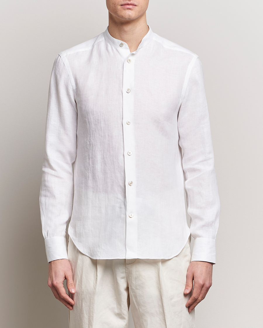 Men | Linen Shirts | Kiton | Linen Guru Collar Shirt White