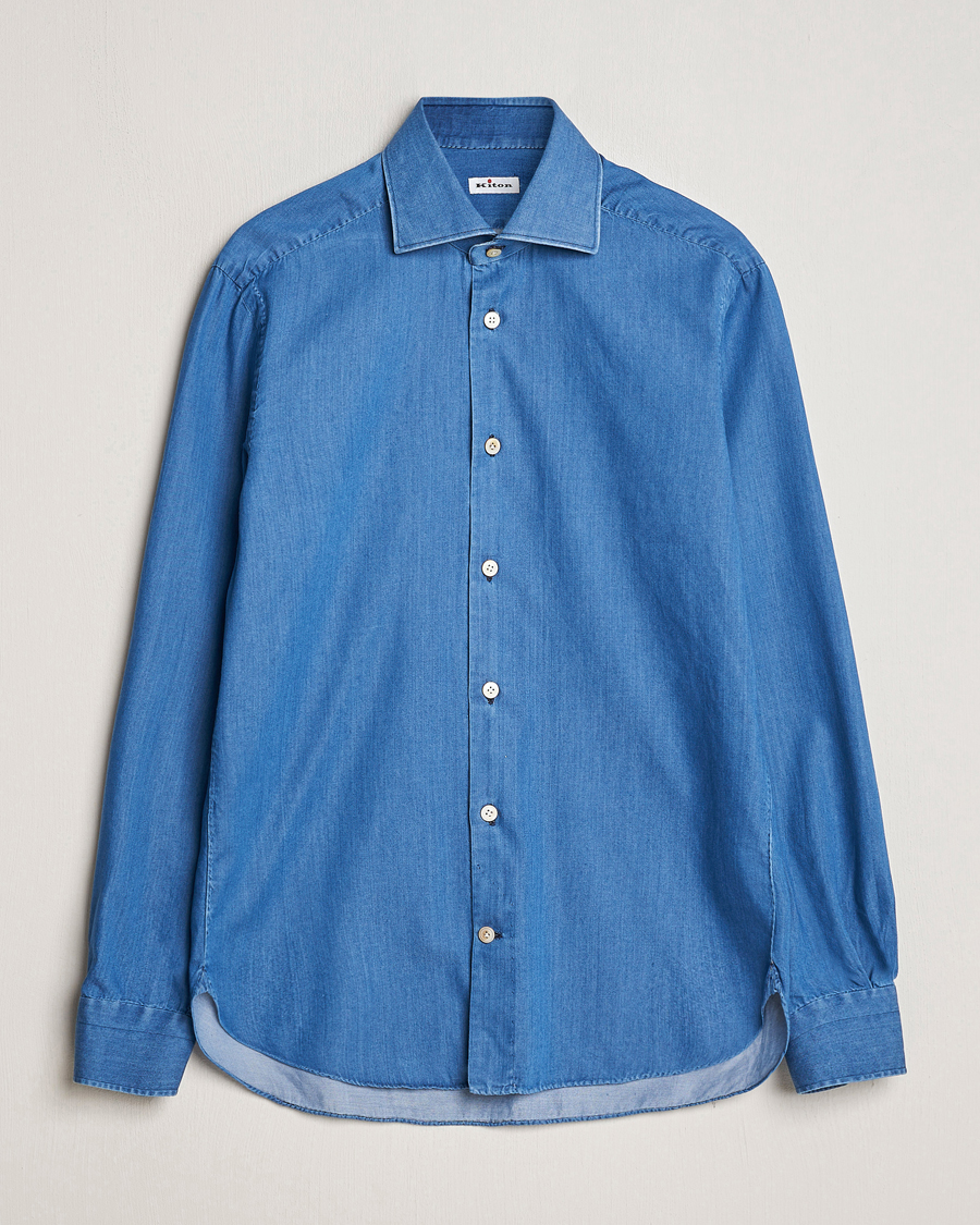 Herren | Hemden | Kiton | Slim Fit Denim Shirt Light Indigo