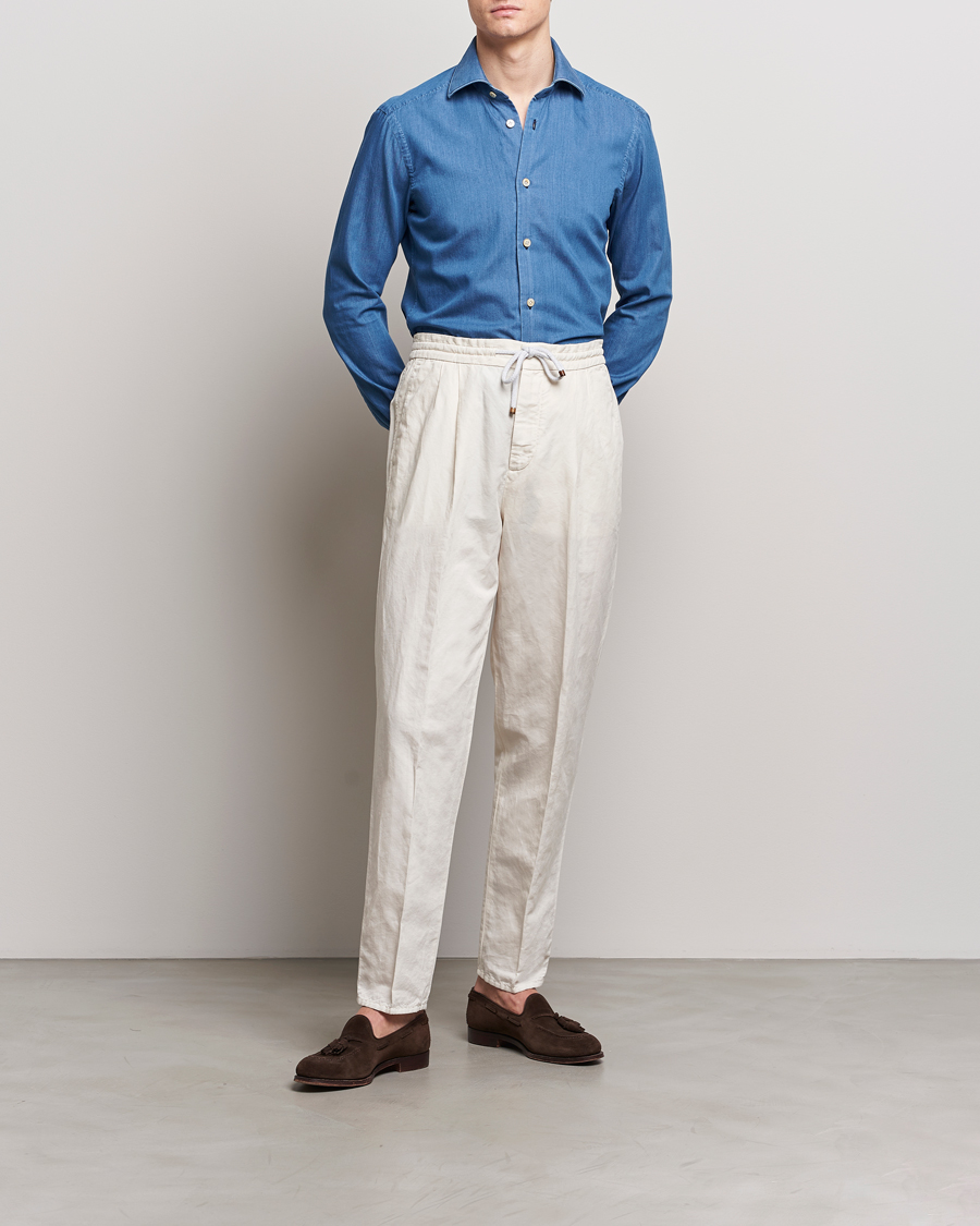 Herren | Hemden | Kiton | Slim Fit Denim Shirt Light Indigo