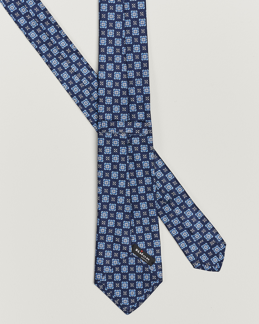 Herren | Kiton Printed Medallion Silk Tie Navy | Kiton | Printed Medallion Silk Tie Navy
