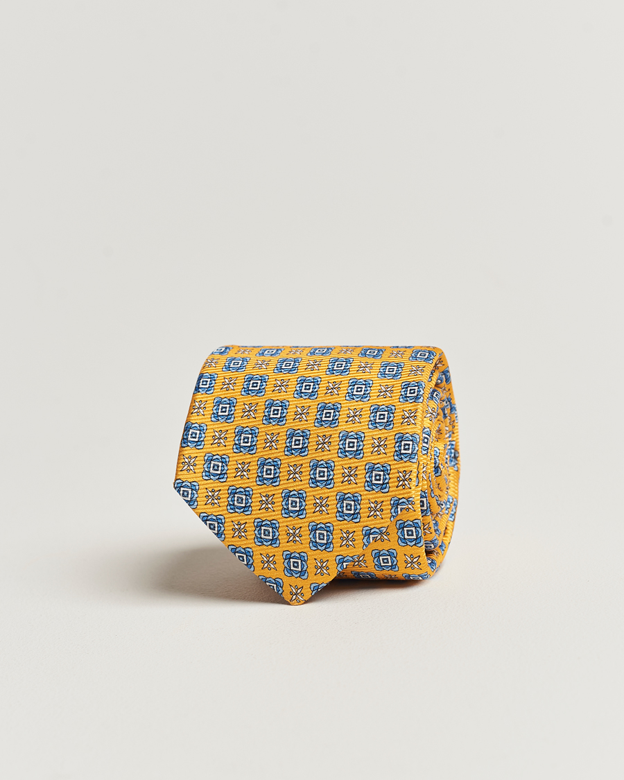 Herren | Kiton Printed Medallion Silk Tie Yellow | Kiton | Printed Medallion Silk Tie Yellow