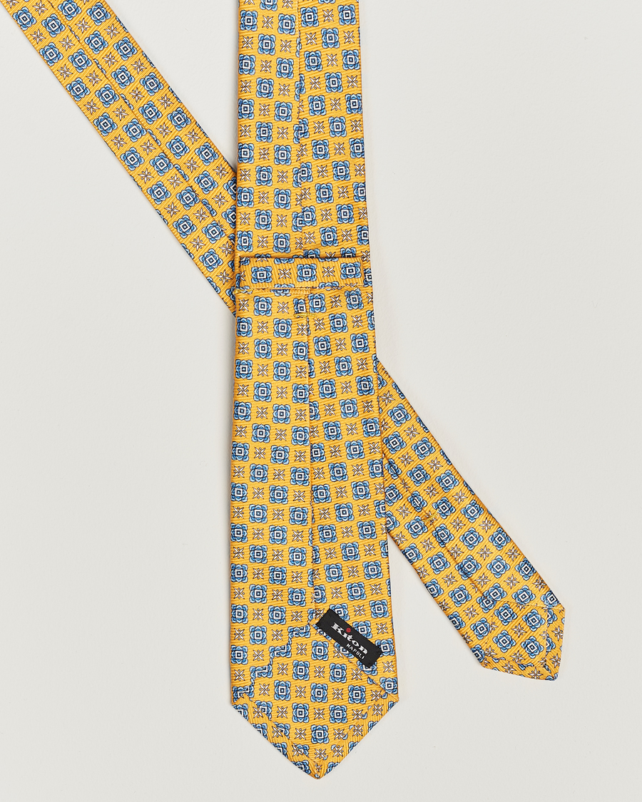 Herren | Kiton Printed Medallion Silk Tie Yellow | Kiton | Printed Medallion Silk Tie Yellow