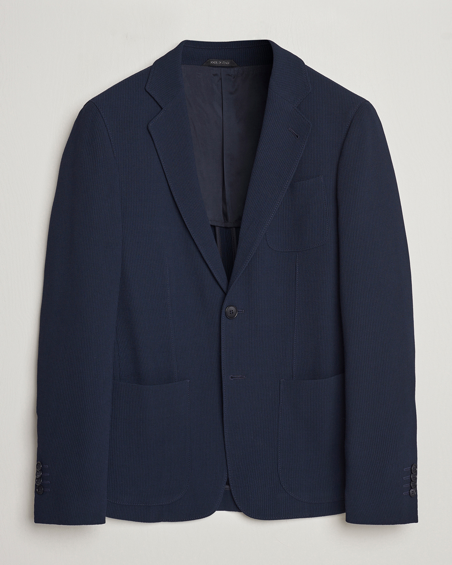 Herren | Sakkos | Giorgio Armani | Single Breasted Rib Wool Blazer Navy