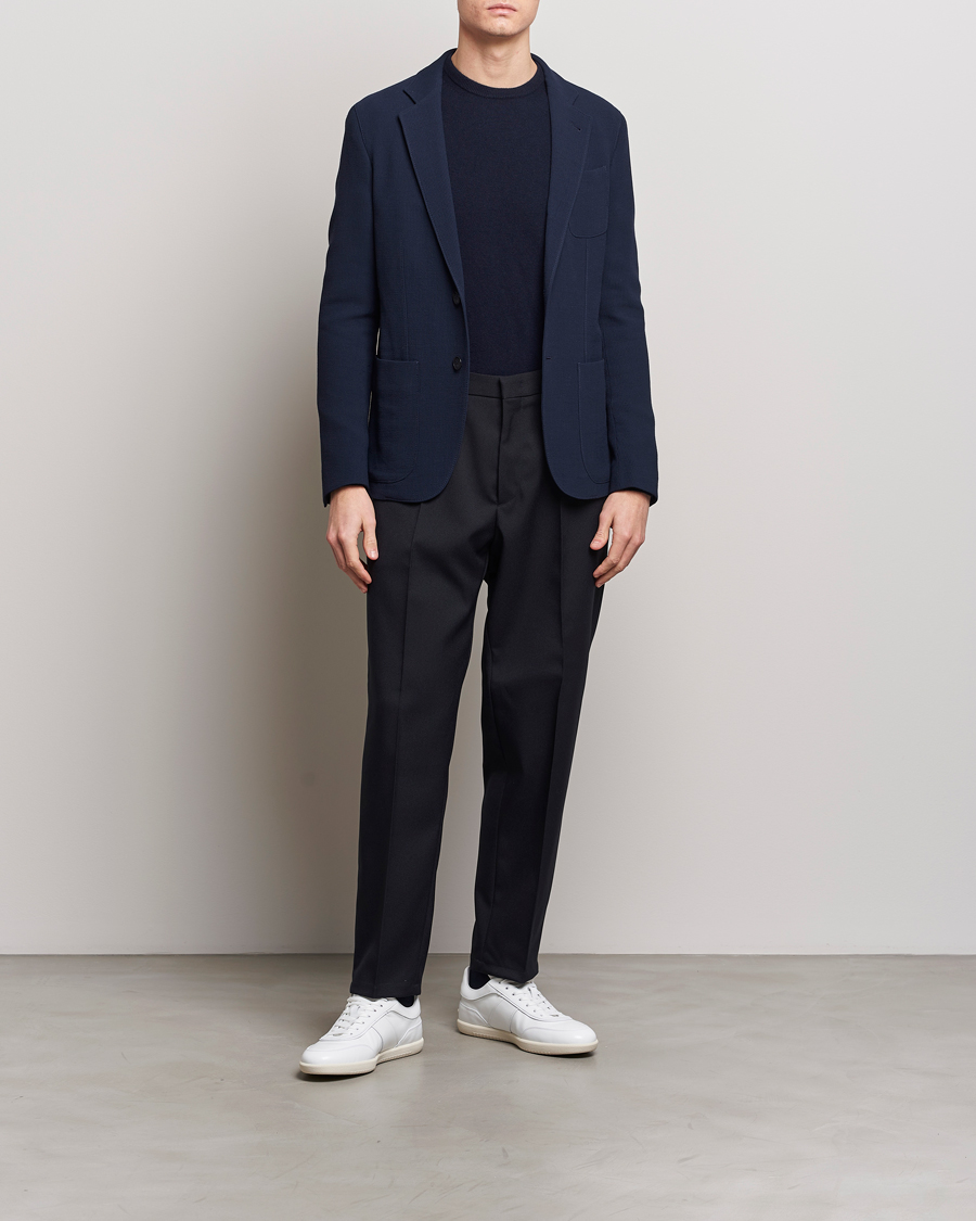 Herren | Sakkos | Giorgio Armani | Single Breasted Rib Wool Blazer Navy