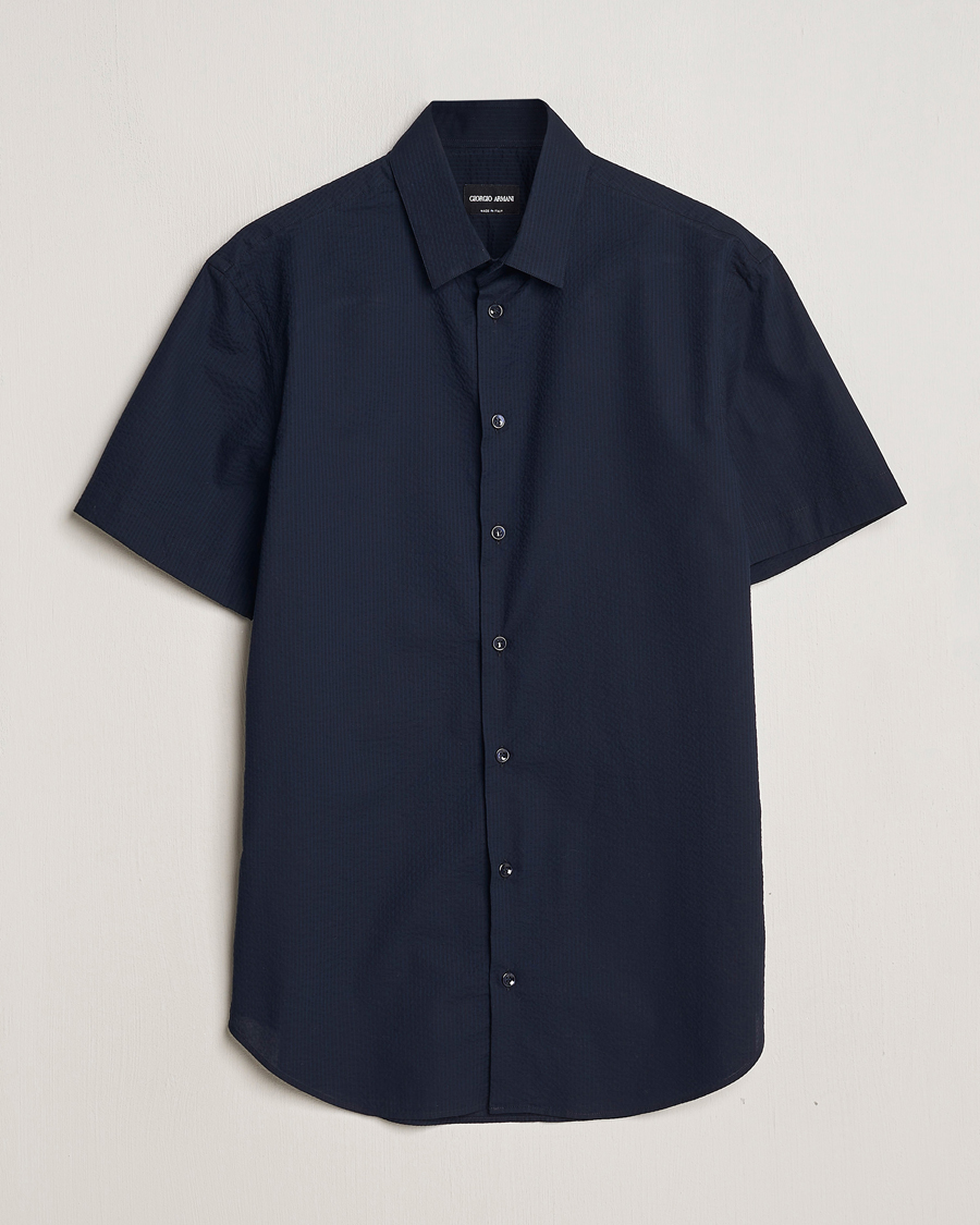 Herren | Hemden | Giorgio Armani | Short Sleeve Seersucker Shirt Navy