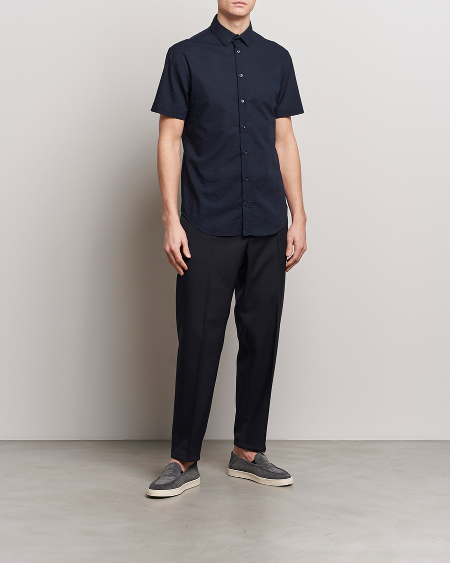 Herren | Hemden | Giorgio Armani | Short Sleeve Seersucker Shirt Navy