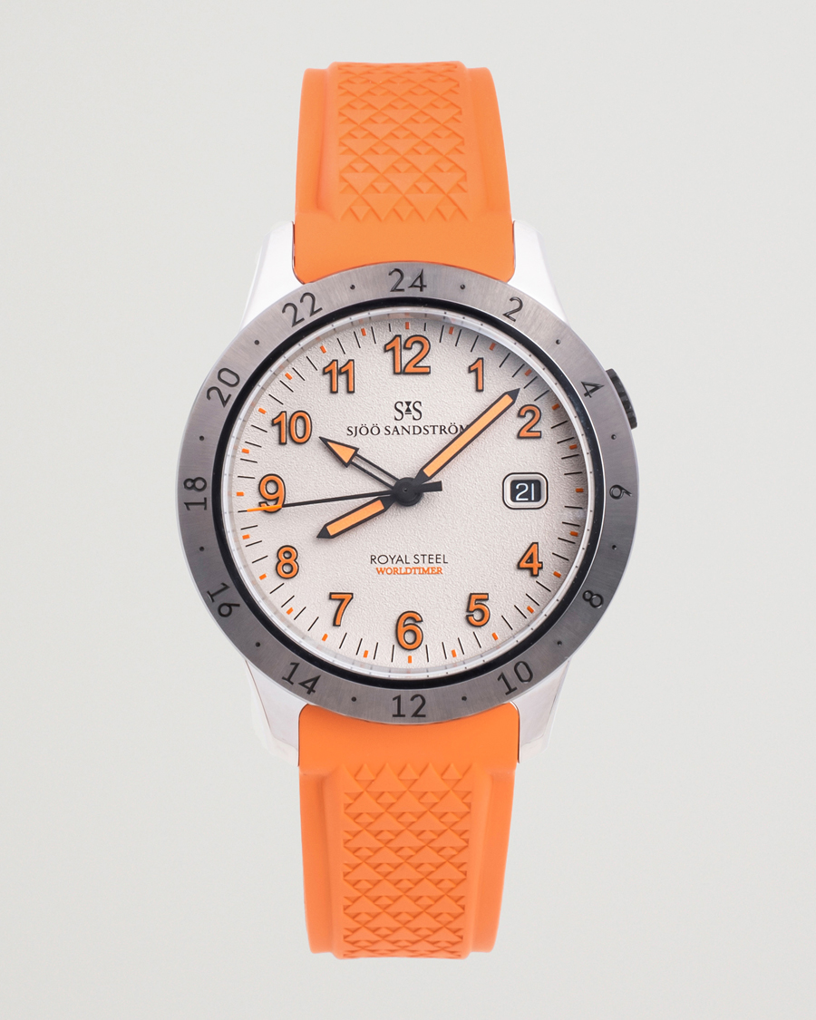 Herren | Sjöö Sandström Royal Steel Worldtimer 41mm Annual Edition Orange | Sjöö Sandström | Royal Steel Worldtimer 41mm Annual Edition Orange