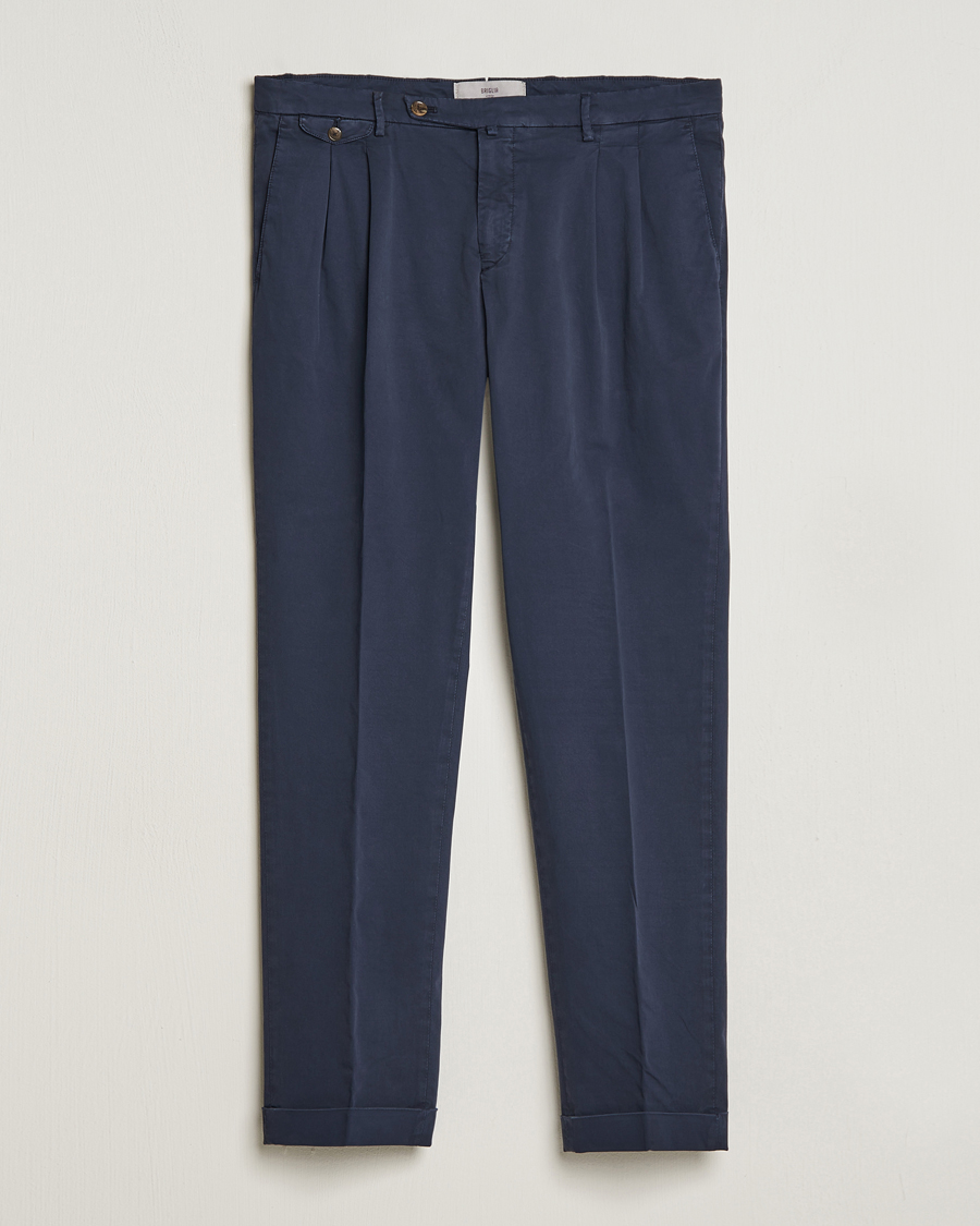 Herren | Hosen | Briglia 1949 | Easy Fit Pleated Cotton Stretch Chino Navy
