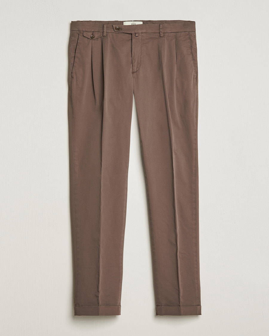 Herren | Hosen | Briglia 1949 | Easy Fit Pleated Cotton Stretch Chino Brown