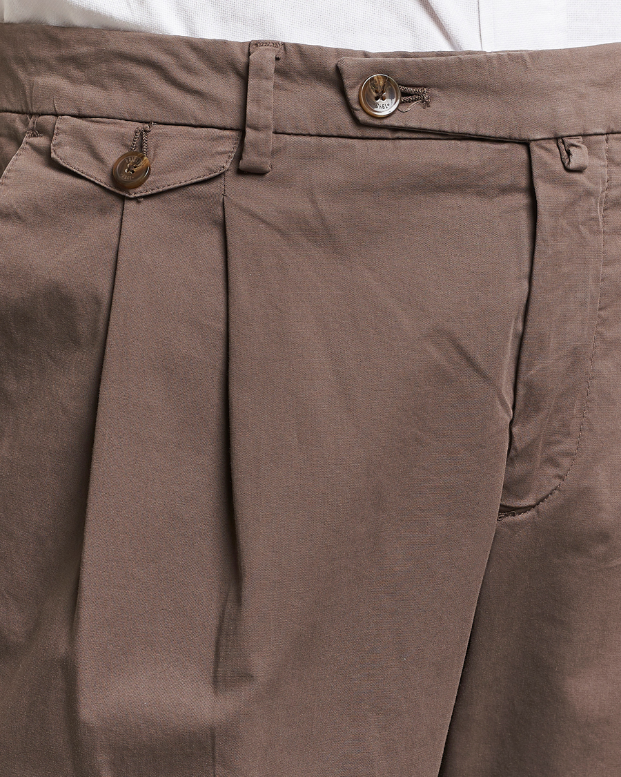 Herren | Hosen | Briglia 1949 | Easy Fit Pleated Cotton Stretch Chino Brown