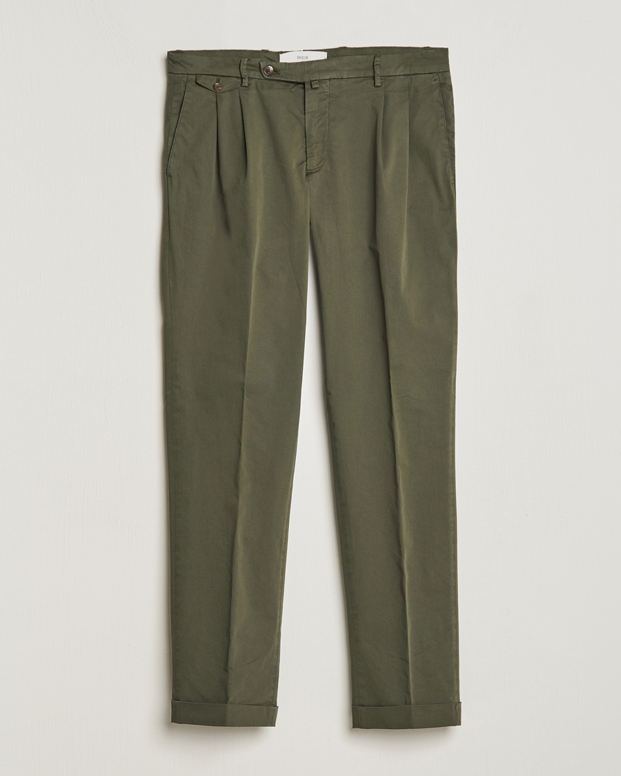 Herren | Hosen | Briglia 1949 | Easy Fit Pleated Cotton Stretch Chino Olive