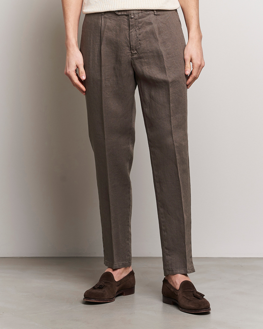Herren | Italian Department | Briglia 1949 | Pleated Linen Trousers Brown