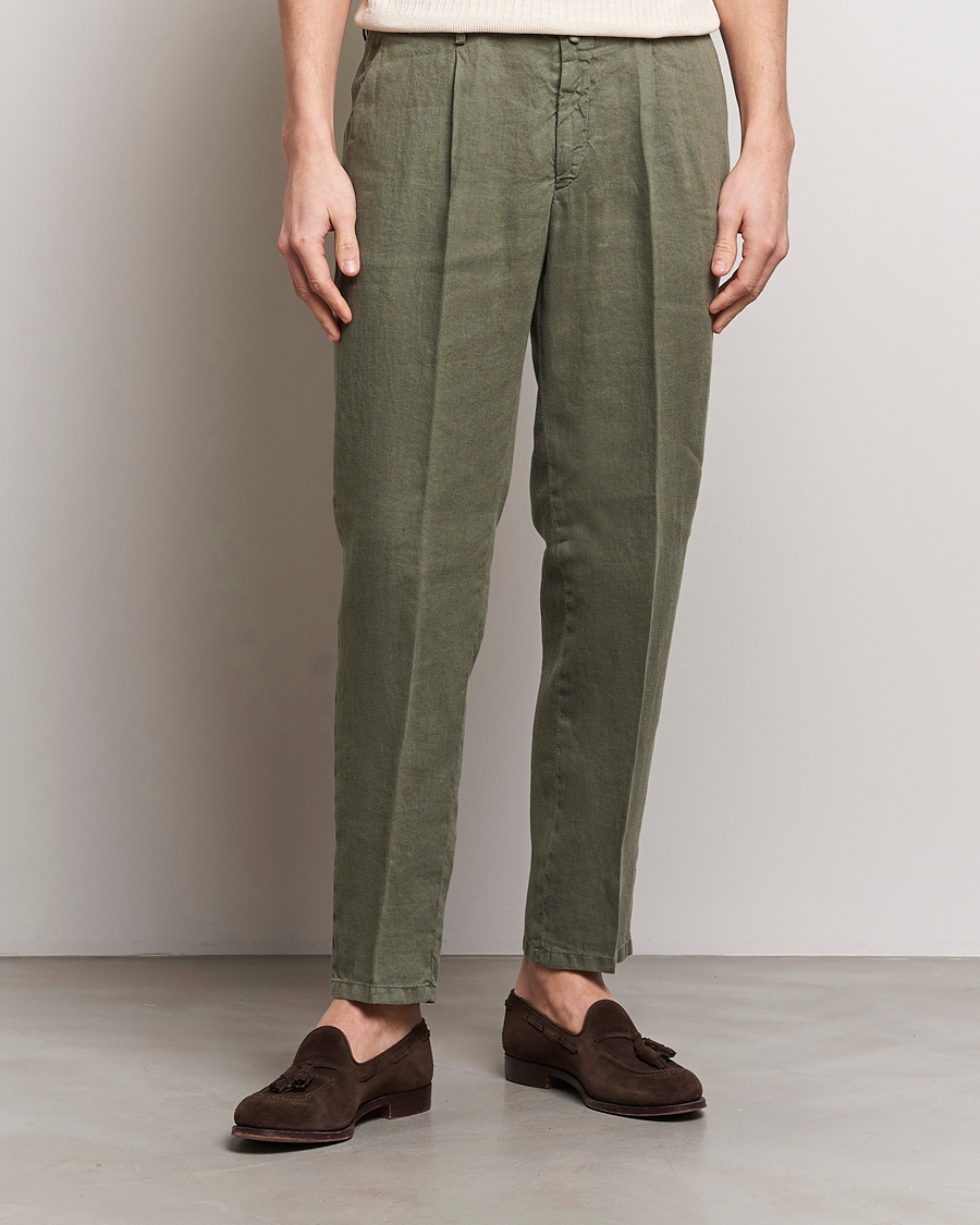 Herren | The Linen Lifestyle | Briglia 1949 | Pleated Linen Trousers Olive