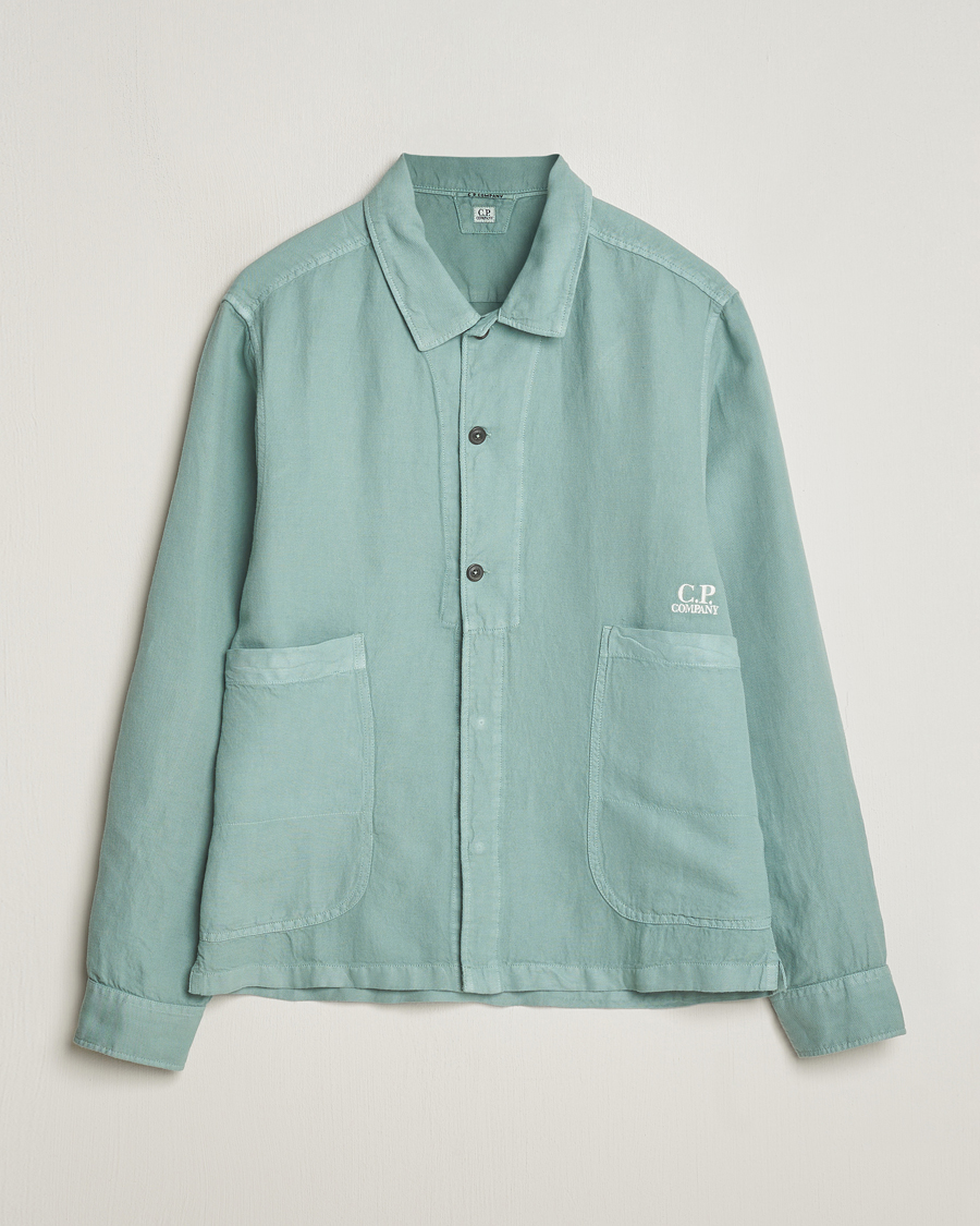 Herren | Hemden | C.P. Company | Broken Linen/Cotton Overshirt Light Green