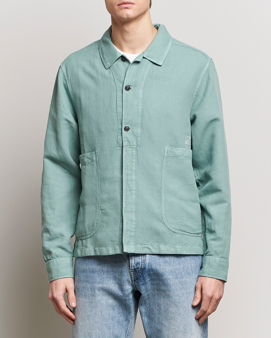Herren | Hemden | C.P. Company | Broken Linen/Cotton Overshirt Light Green