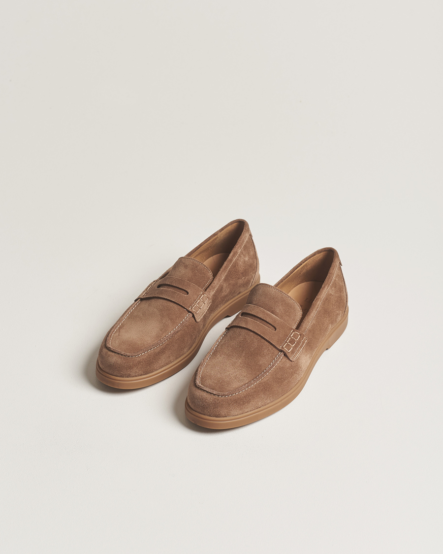 Herren | Handgefertigte Schuhe | Loake 1880 | Lucca Suede Penny Loafer Flint