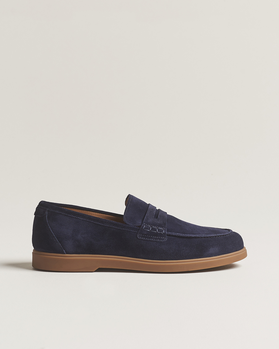Herren | Loake 1880 Lucca Suede Penny Loafer Navy | Loake 1880 | Lucca Suede Penny Loafer Navy