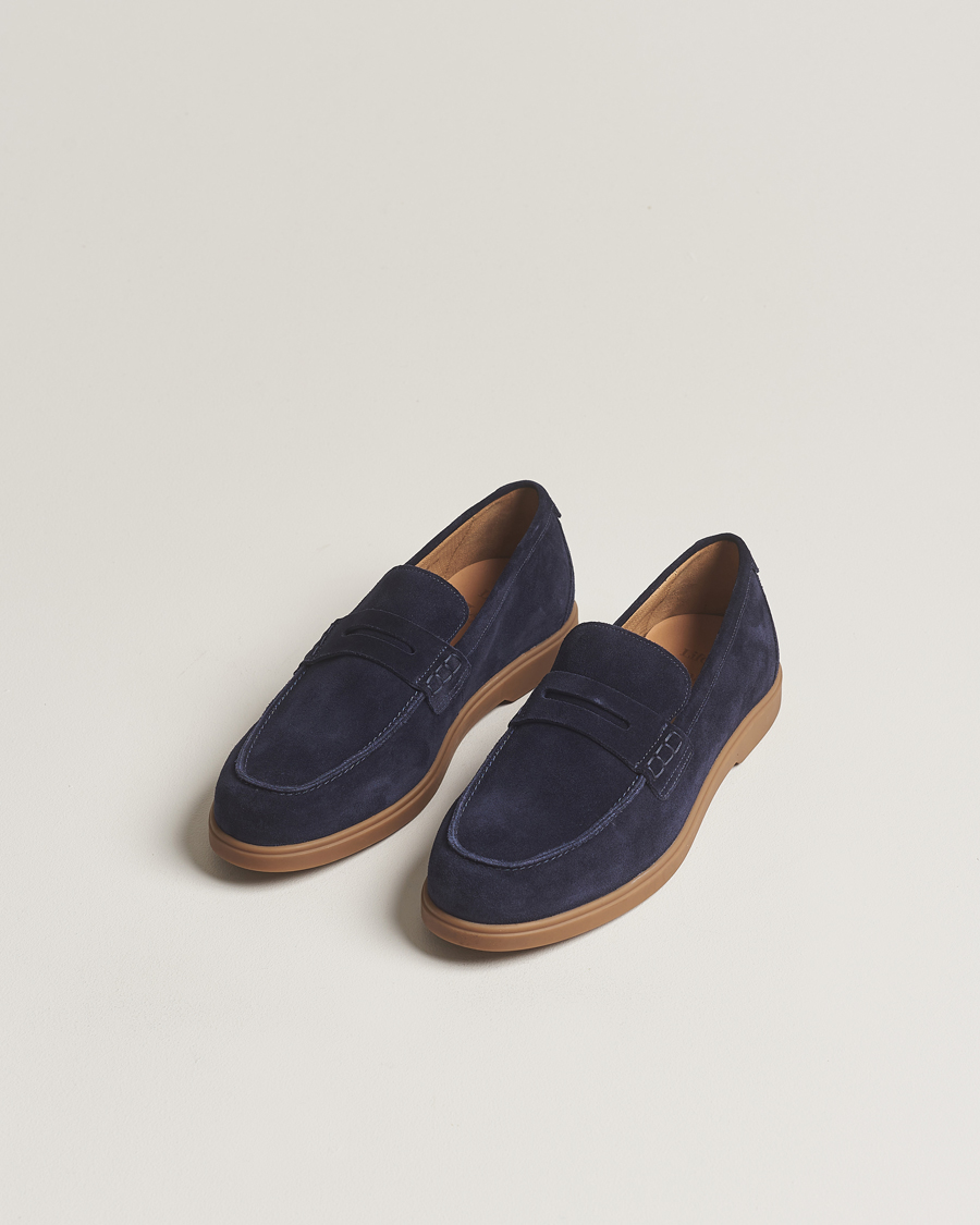Herren | Loake 1880 Lucca Suede Penny Loafer Navy | Loake 1880 | Lucca Suede Penny Loafer Navy