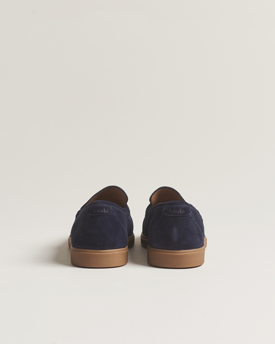Herren | Loake 1880 Lucca Suede Penny Loafer Navy | Loake 1880 | Lucca Suede Penny Loafer Navy